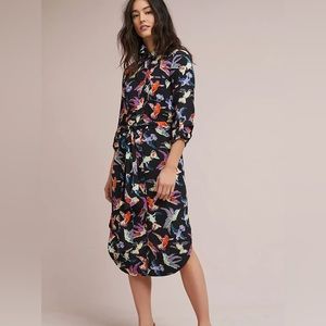 Anthropologie Maeve Bird print Martina Shirtdress;  Knee length- women’s size 8